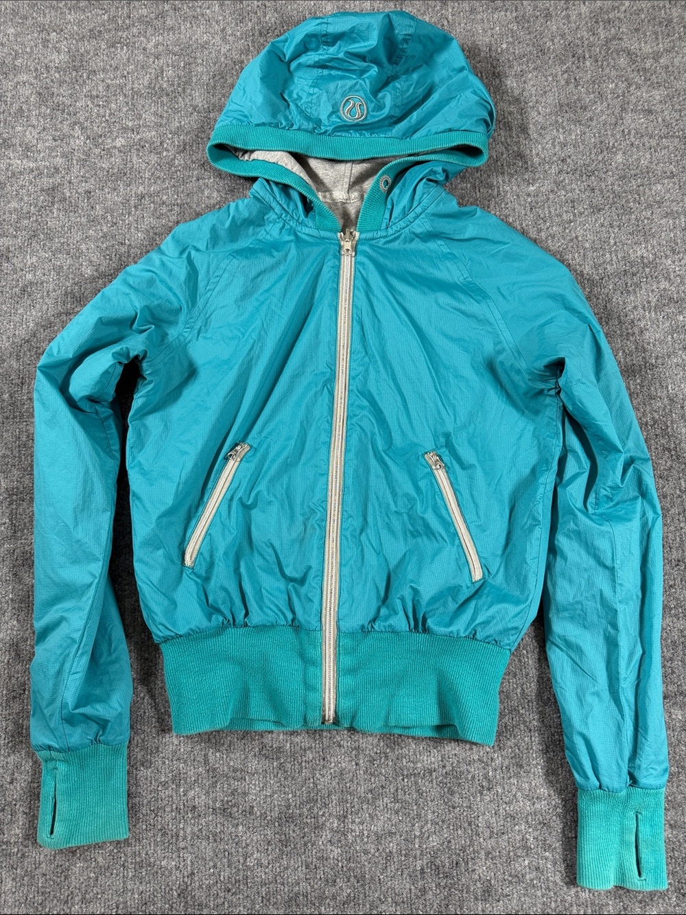 Lululemon Women's 4 Jacket Full Zip Hoodie Reversible Rain Thumb Holes Gray